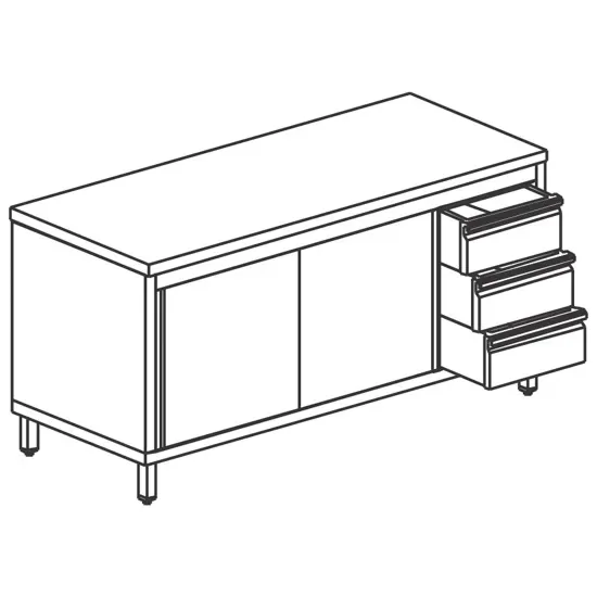 Table armoire neutre inox avec bloc tiroirs droit et portes coulissantes 1900x600 mm Marque