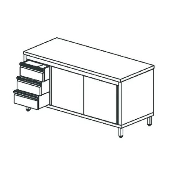 Table armoire neutre inox avec 1 tiroir gauche et 2 portes coulissantes 1600x700 mm Prix Cassé