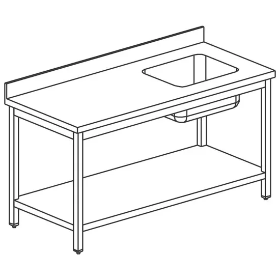 Table inox de travail avec bac à droite avec étagère avec dosseret 1100x700 mm Offre Exclusive