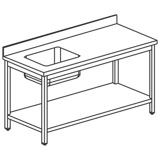 Table inox de travail avec bac à gauche avec étagère 1100x700 mm Must-Have