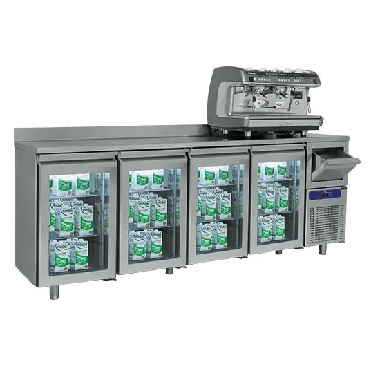 Retour Gratuit Table réfrigérée inox 4 portes vitrées gn 1/1 et température -2/+8°c