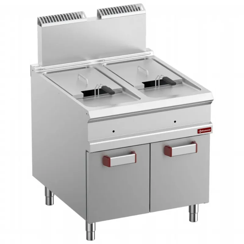 Commande En Gros Friteuse professionnelle gaz 2 cuves sur 2 armoires avec paniers 2x18 litres