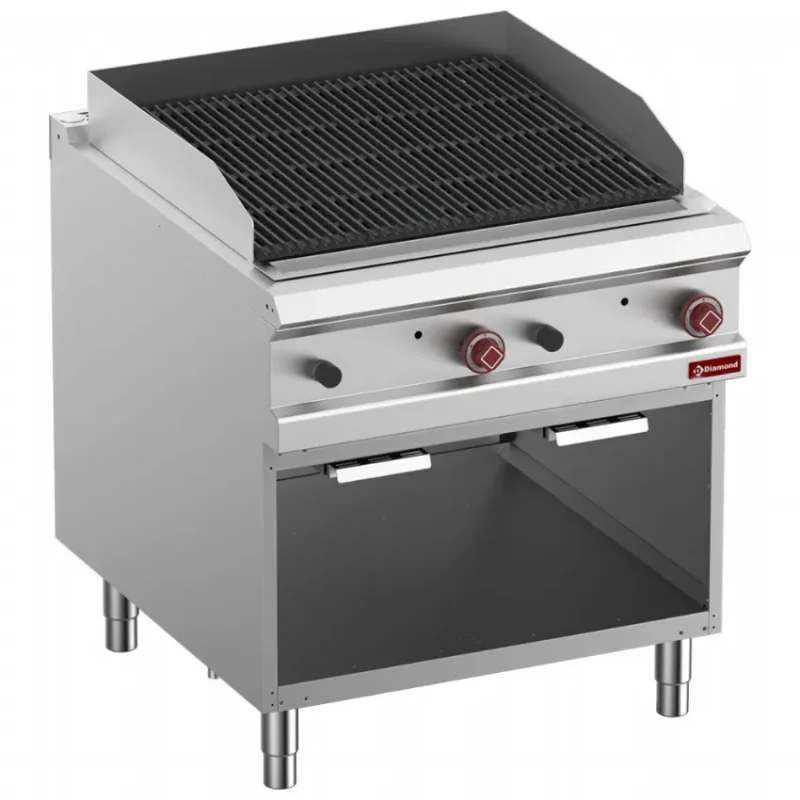 Livraison Express Grill pierre de lave, module 1/1, grille "2 faces" acier inox, armoire ouverte