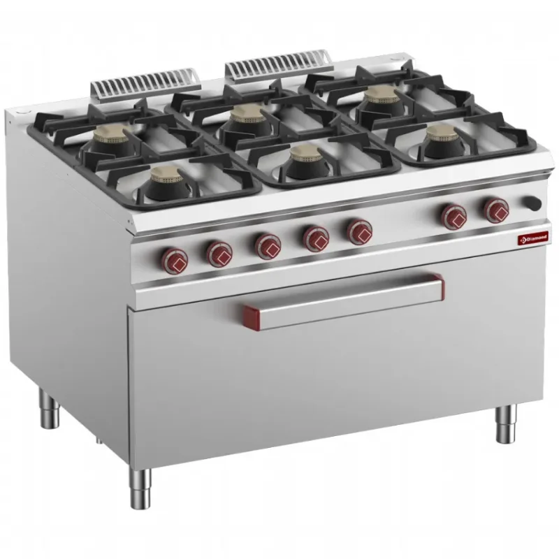 Affaire À Saisir Fourneau 6 feux vifs sur maxi four gaz - 1200x900x850/920 mm