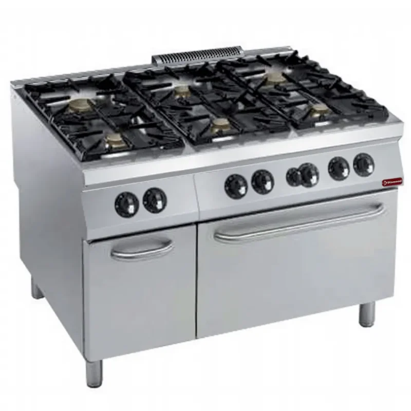 Produit De Marque Fourneau 6 feux vifs + four gaz gn 2/1 + armoire