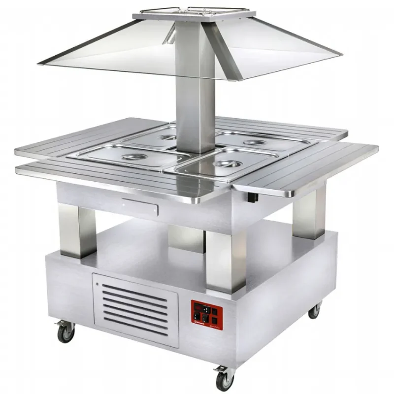 Bon Plan Ilot chauffant bain-marie 4 x1/1 hauteur 150 bois blanc chauffants bain-marie 1040(1435)x1040(1435)xh1540 buffet