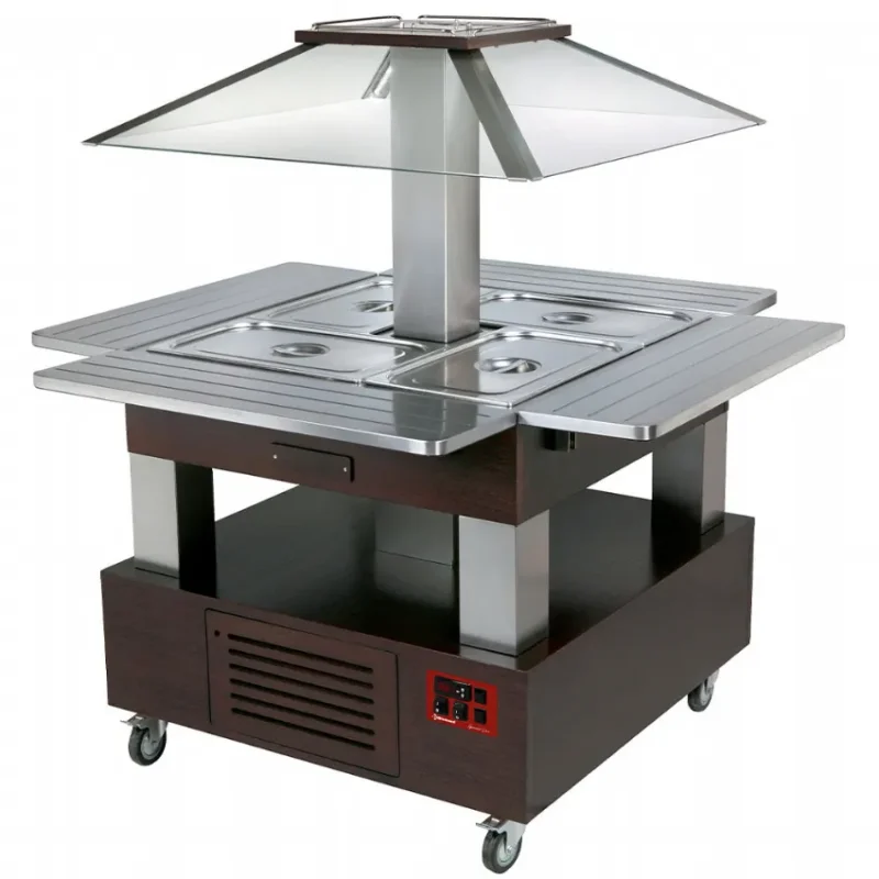 Marque Ilot chauffant bain-marie 4 x1/1 hauteur 150 bois wenge chauffants bain-marie 1040(1435)x1040(1435)xh1540 buffet