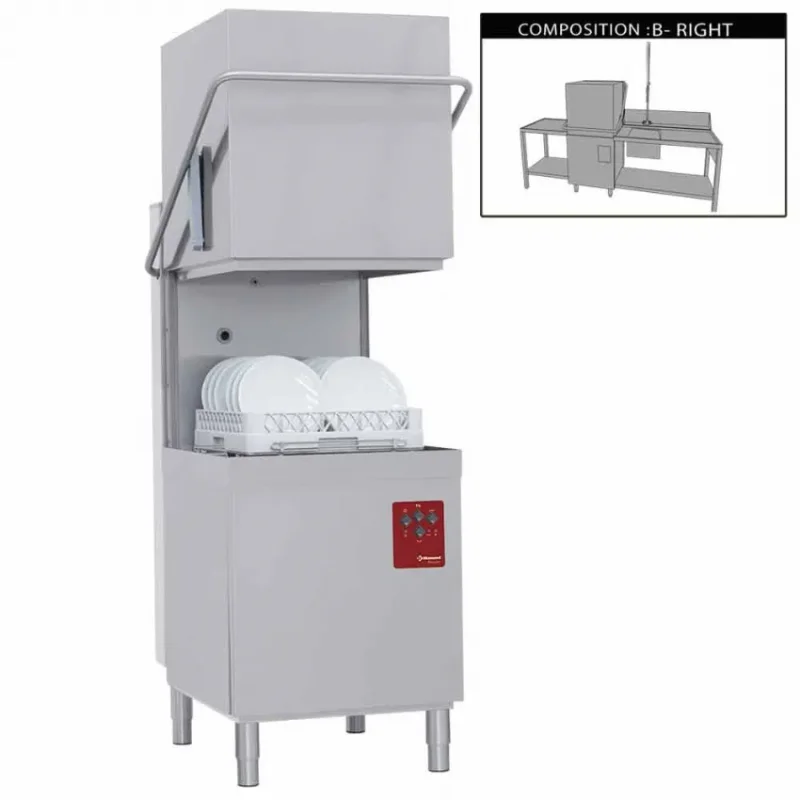 Pack lave vaisselle professionnel a capot : table entrée ou sortie, table prelavalage droite avec douchette active wash Haute Qualité