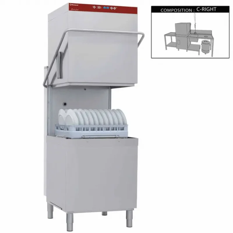Pack lave vaisselle a capot et batteries : table de prelavage droite avec trou vide dechets + douchette, table de sortie Offre Exclusive
