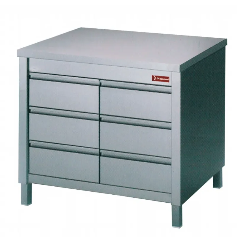 Table sur armoire avec 6 tiroirs gn 1/1 profondeur 700 mm gamme standard line 1000x700xh880/900 Expédition Rapide