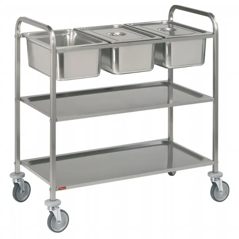 Chariot de service inox 3 x gn 1/1 + 2 niveaux dressage et débarrassage Acheter En Ligne
