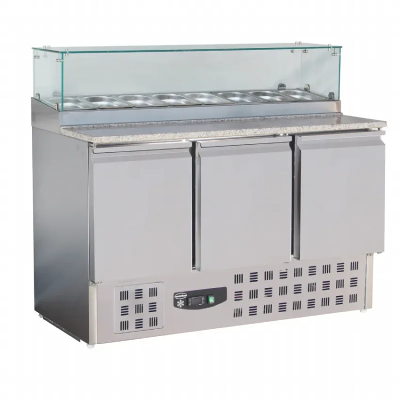 Meuble a pizza granit 3 portes avec saladette a ingrédients au dessus +2/ +8°c Nouvel Arrivage