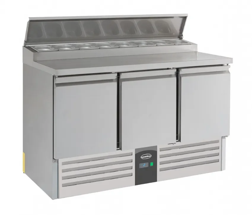Vente Directe Saladette de préparation réfrigérée 3 portes capot et plan de travail inox
