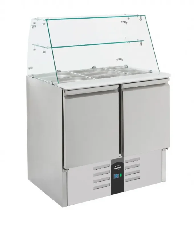 Meilleur Choix Saladette réfrigérée 2 portes pour bac gn 1/1 avec verre bombé tropicalisé