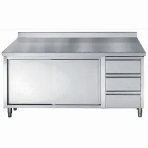 Meuble bas inox inox 700 portes coulissantes et tiroirs bord relevé longueur 1600 Commander Maintenant