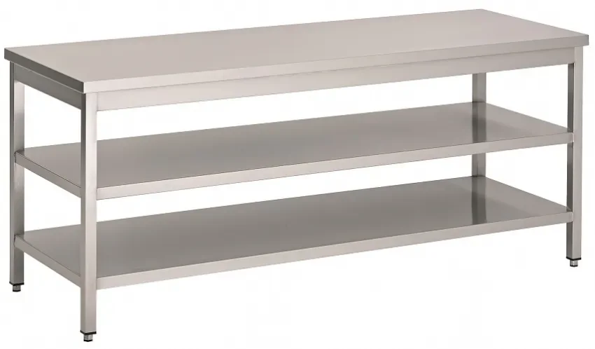 Prix Réduit Table travail inox 600 avec 2 étagères longueur 1200