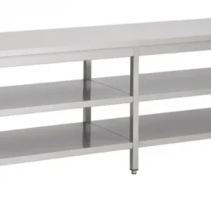 Must-Have Table travail inox 700 avec 2 étagères longueur 2100