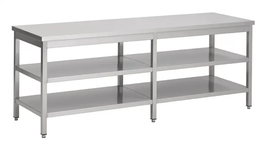 Nouvel Arrivage Table travail inox 700 avec 2 étagères longueur 2200