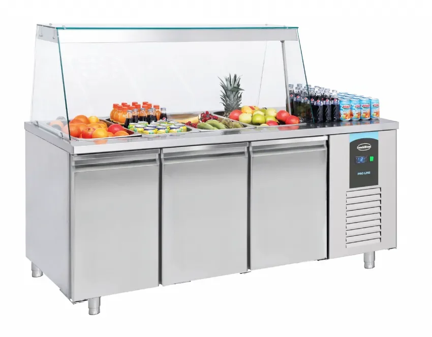 Expédition Rapide Saladette réfrigérée 3 portes 4x gn 1/1 vitre droite pro line