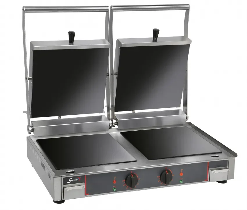 Grill de cuisson par contact vitrocéramique - double alimentation - monophasé (230 v ), forme des plaques - plaques inferieur et supperieur lisses Remise