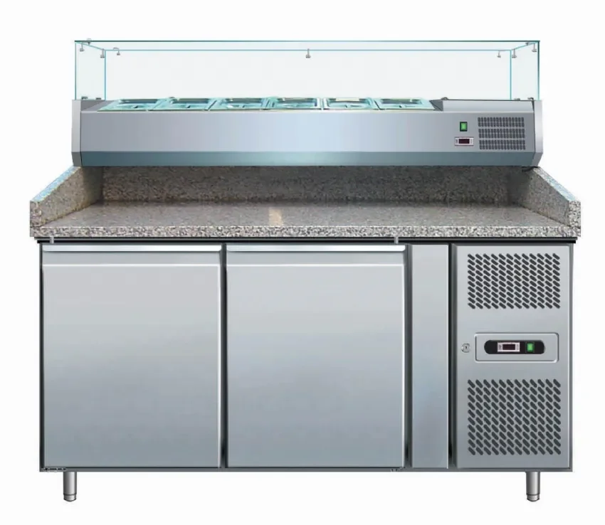 Meuble préparation granit à pizzas +2/+8°c avec 2 portes 600x400 et saladette à ingrédients Prix Bas