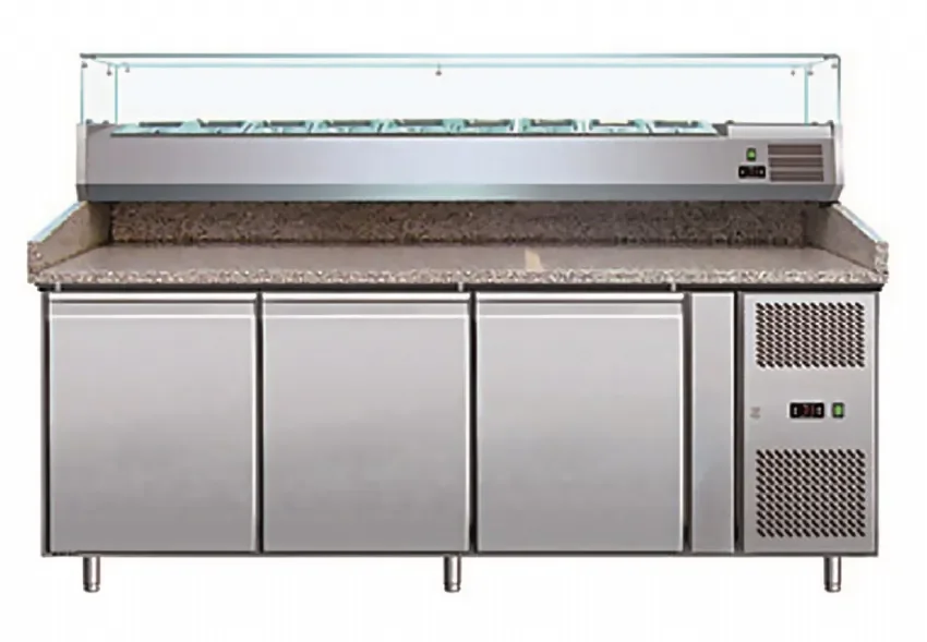 Soldes Meuble préparation granit pizzas +2/+8°c avec 3 portes 600x400 et saladette à ingrédients
