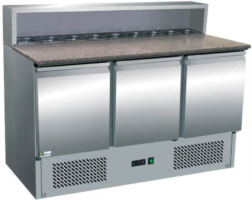 Solde Meuble à pizza positif avec 3 portes et capacité 8 bacs gn 1/6 - 402 litres