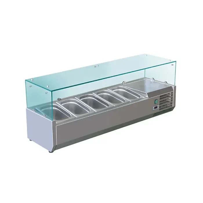 Achat Immédiat Vitrine à ingrédients inox +2/+8°c verre droit 4 gn 1/3 et 1 gn 1/2-150 non compris