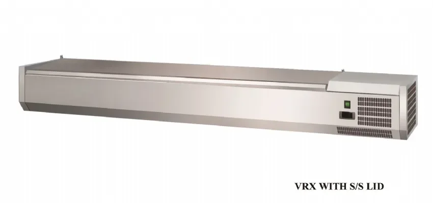 Vitrine à ingrédients inox +2/+8°c capot inox 5 gn1/3 + 1 gn1/2-150 non compris Paiement Sécurisé
