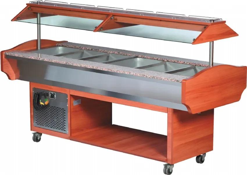 Acheter En Ligne Buffet réfrigère central froid statique 0/+10°c cuve 4 gn 1/1-150 avec porte-assiettes granit