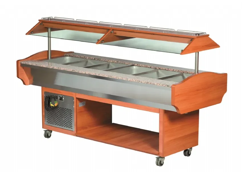 Soldes Buffet réfrigère central froid statique 0/+10°c cuve 6 gn 1/1-150 avec porte-assiettes granit