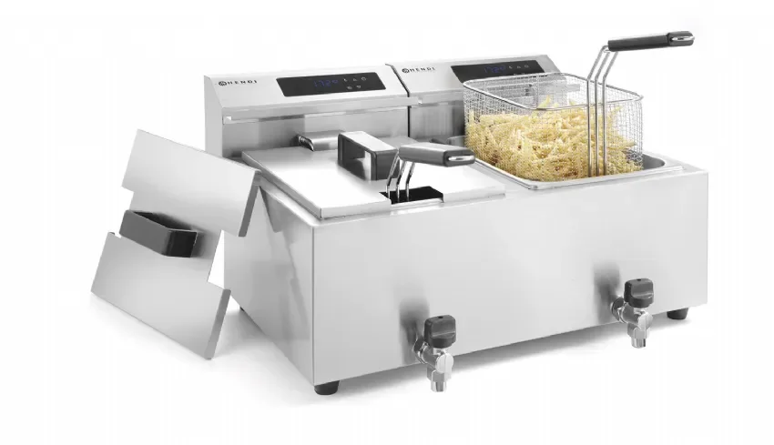 Friteuse mastercook avec robinet de vidange numérique - 2 x 8 l Usine Directe