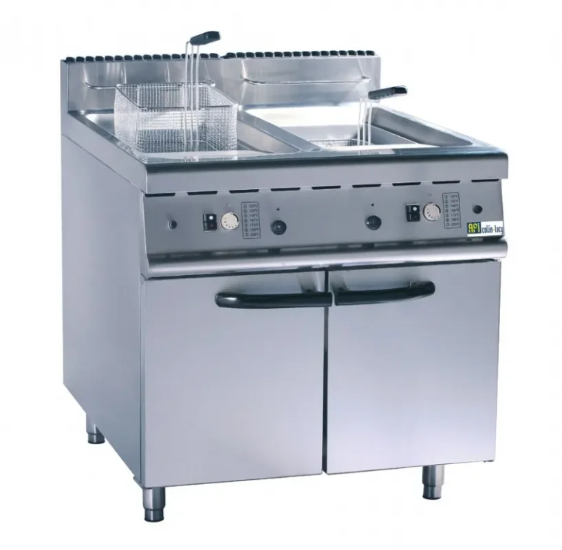 Friteuse gaz sur coffre commandes mécaniques avec 2 cuves 2x20 l puissance 31 kw Expédition Rapide
