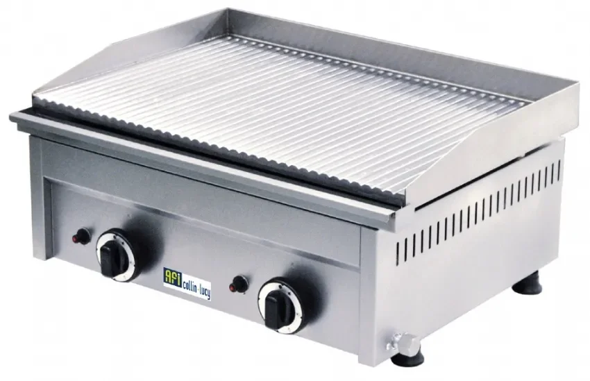 Livraison Gratuite Plaque à snacker gaz à plaque rainurée acier sablé 2 zones puissance 6,4 kw inox