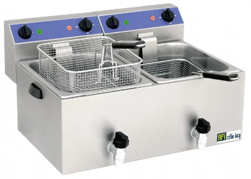 Friteuse de table électrique avec vidange à poser avec 2x8 l et puissance 2x3,25 kw Pas Cher