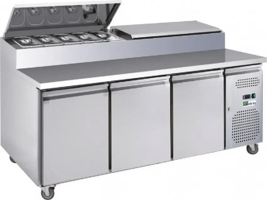 Table de préparation positive 3 portes avec saladette 10 bacs gn 1/3 température +2/+8°c Vente Directe