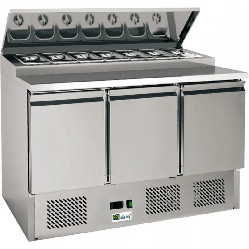 Saladette réfrigérée 3 portes avec 8 bacs gn 1/6 température +2/+8°c Offre Limitée