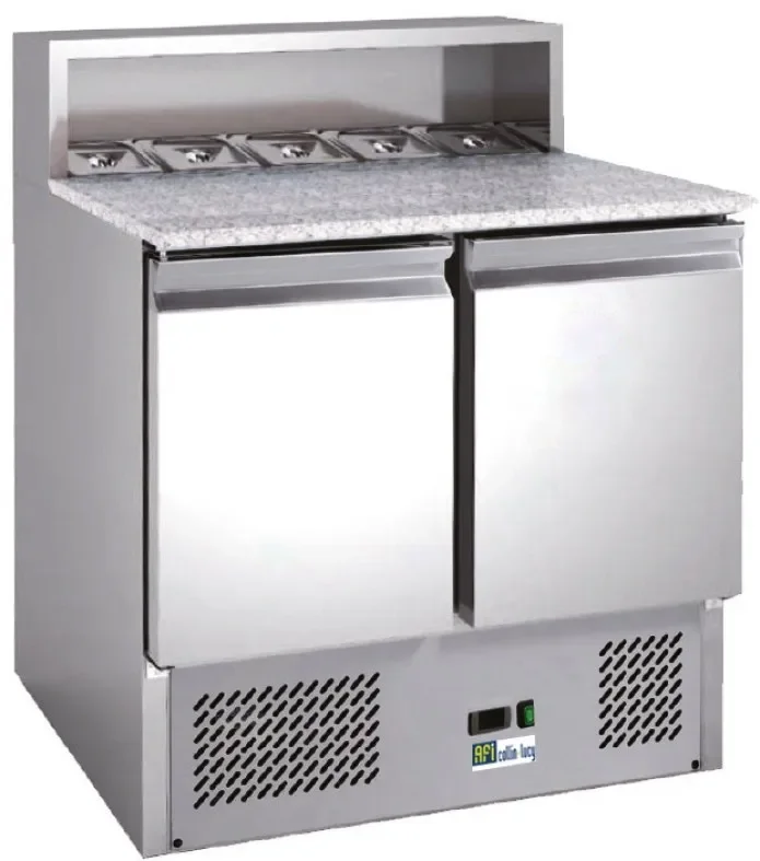 Meilleure Vente Meuble à pizzas réfrigéré 2 portes dessus granit avec saladette 5 bacs gn 1/6 température +2/+8°c