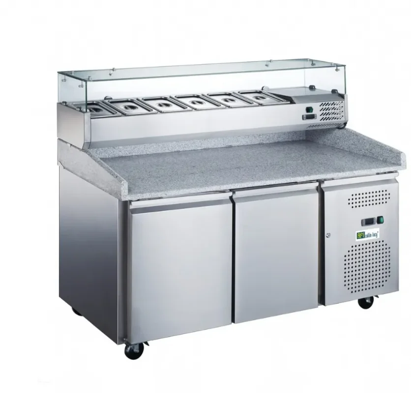 Seulement Aujourd’hui Table à pizza réfrigérée 2 portes avec vitrine saladette 6 bacs gn 1/3 température +2/+8°c