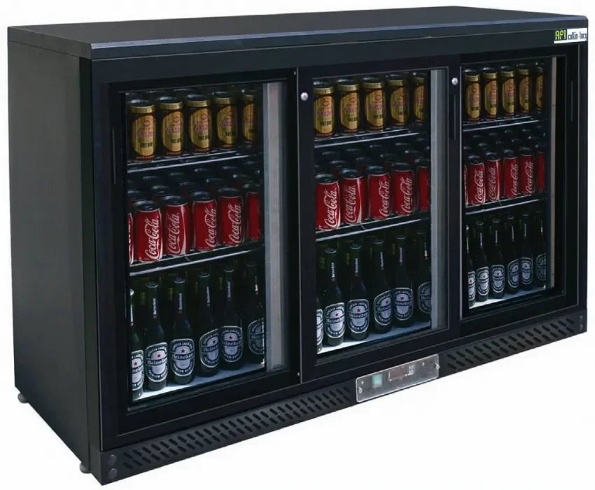 Acheter En Ligne Arrière-bar réfrigéré noir 3 portes vitrées coulissantes température +2/+10 °c - 382l