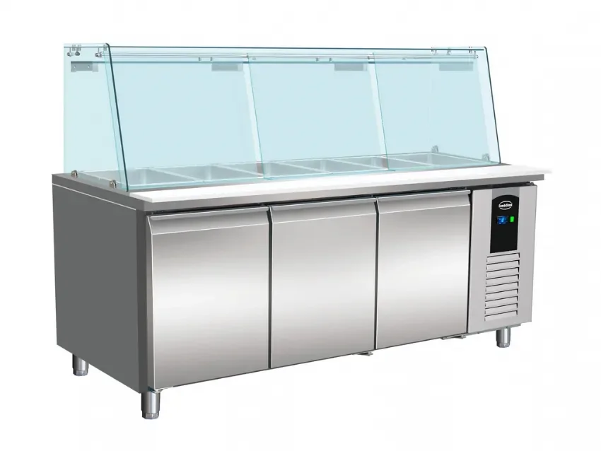 Produit De Marque Table réfrigérée avec verre 3 portes5x 1/1 gn récipient