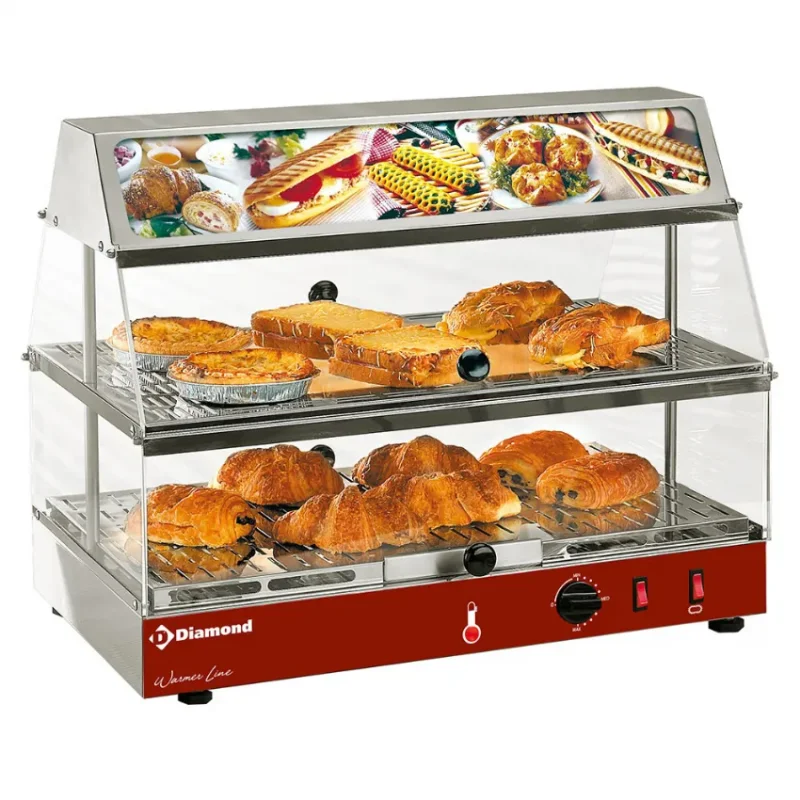 Soldes Vitrine chauffante avec bloc lumineux, 2 étages