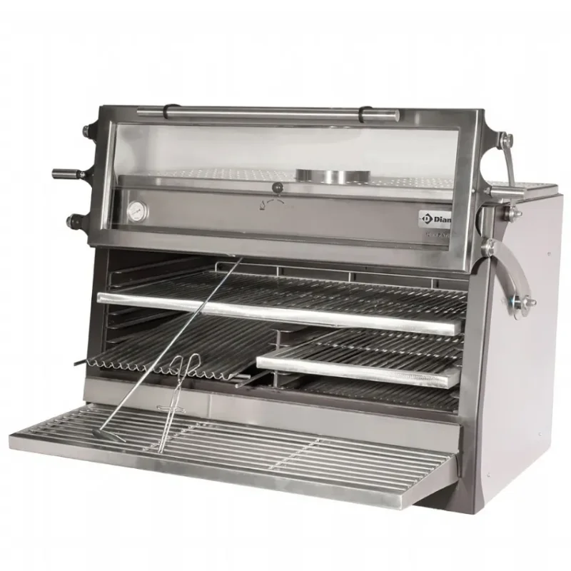 Expédié Aujourd’hui Four charbon de bois pro bbq, gn 2/1+ gn1/1(150 kg/h) - porte relevable /inox