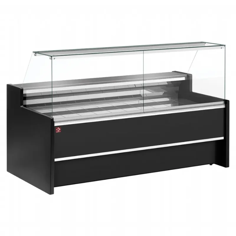 Comptoir vitrine réfrigéré boucherie à vitre droite 90°, ventilé, avec réserve - noir 1500x980x1260 Achat Immédiat