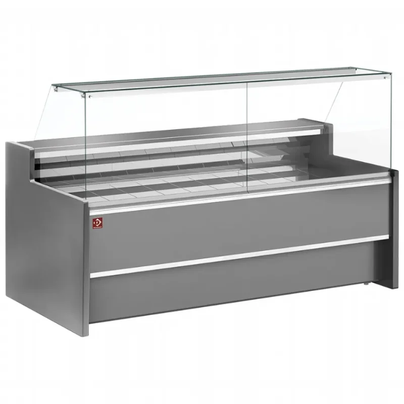 Produit De Marque Comptoir vitrine réfrigéré boucherie vitre droite 90° ventilé avec réserve - gris 2000x980xh1260