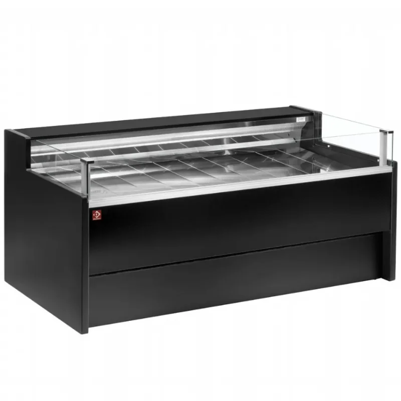 Comptoir vitrine réfrigéré boucherie poissonerie à vitre self-service, ventilé, avec réserve - noir dim. 2000x1085xh915 Achat Immédiat