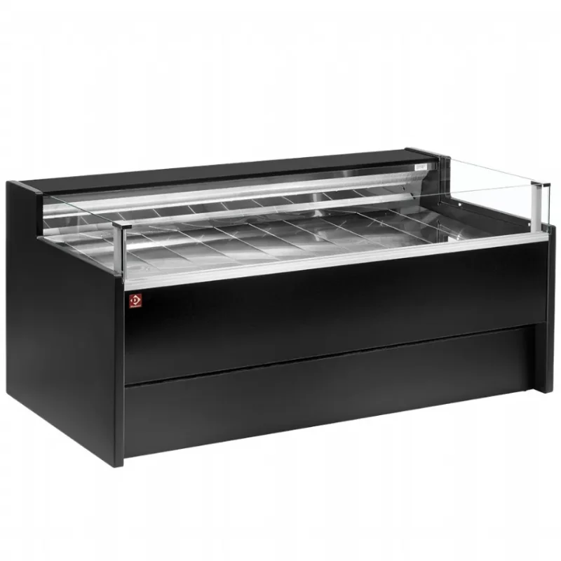 Comptoir vitrine réfrigéré boucherie poissonerie à vitre self-service, ventilé, avec réserve - noir dim. 2500x1085xh915 Soldes