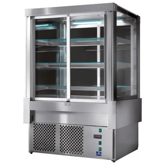 Vente Directe Comptoir réfrigéré ventilé noir 4 portes coulissantes température +2/+8°c