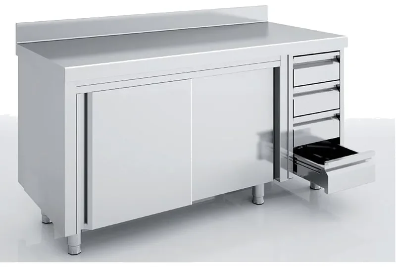Achat Immédiat Meuble neutre avec portes coulissantes et tiroirs 2400x600x850 avec dosseret