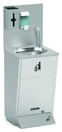 Lave-mains inox sur pied avec panneau mural et support sac poubelle Expédition Rapide